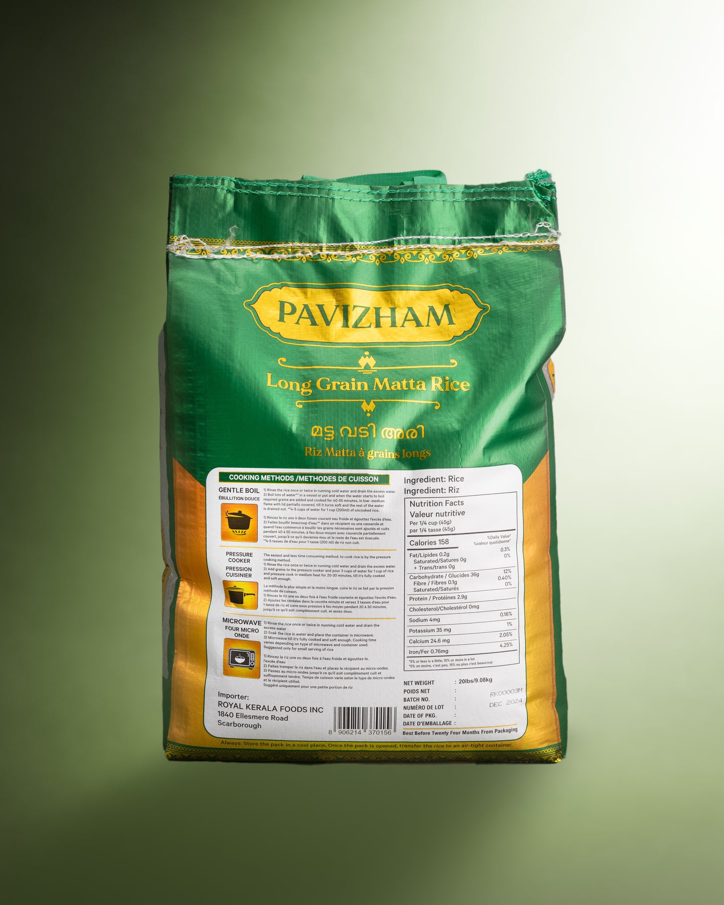 Pavizham Long Grain Matta Rice 20 LBS