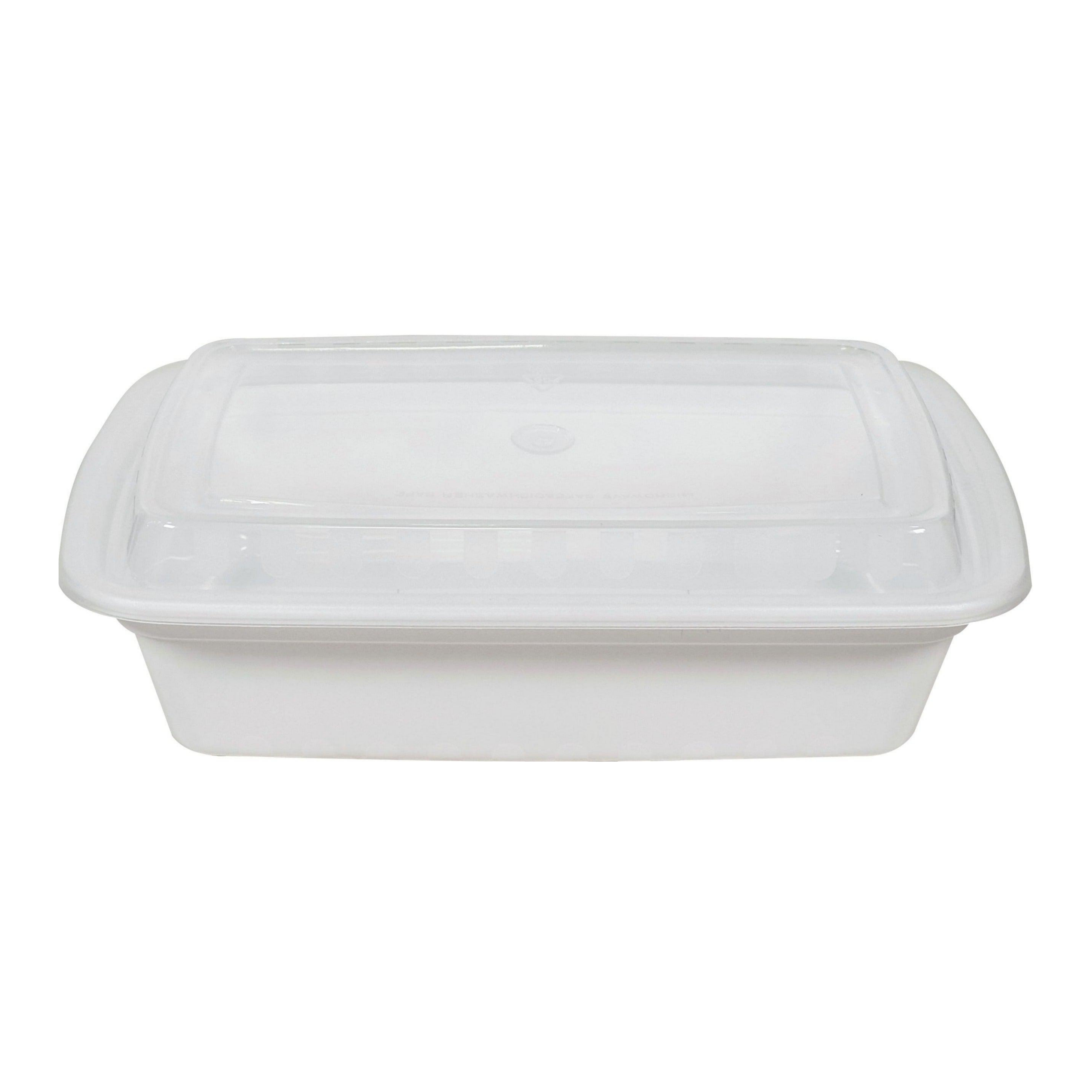 38oz Rectangle White Plastic Container with Lids - T38 - Pack of 150 Sets