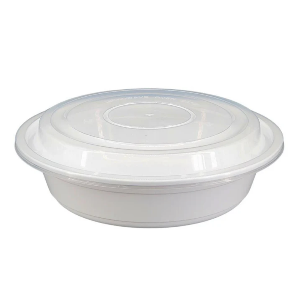 RC16 - 6" Round White Plastic Container With Lids 16oz - 150 Sets