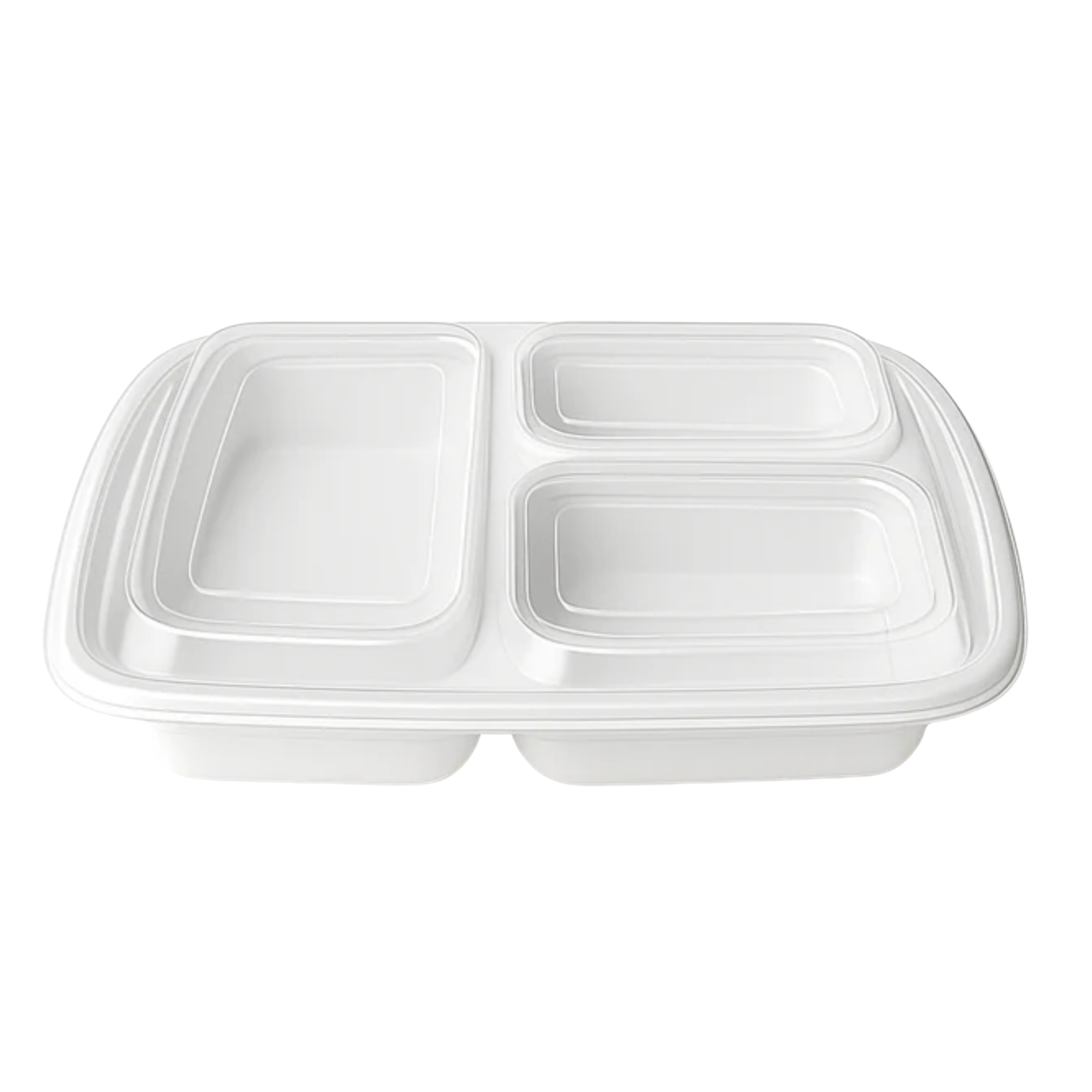 39oz White Rectangular Container 3-Compartment with Lid - 150 Sets