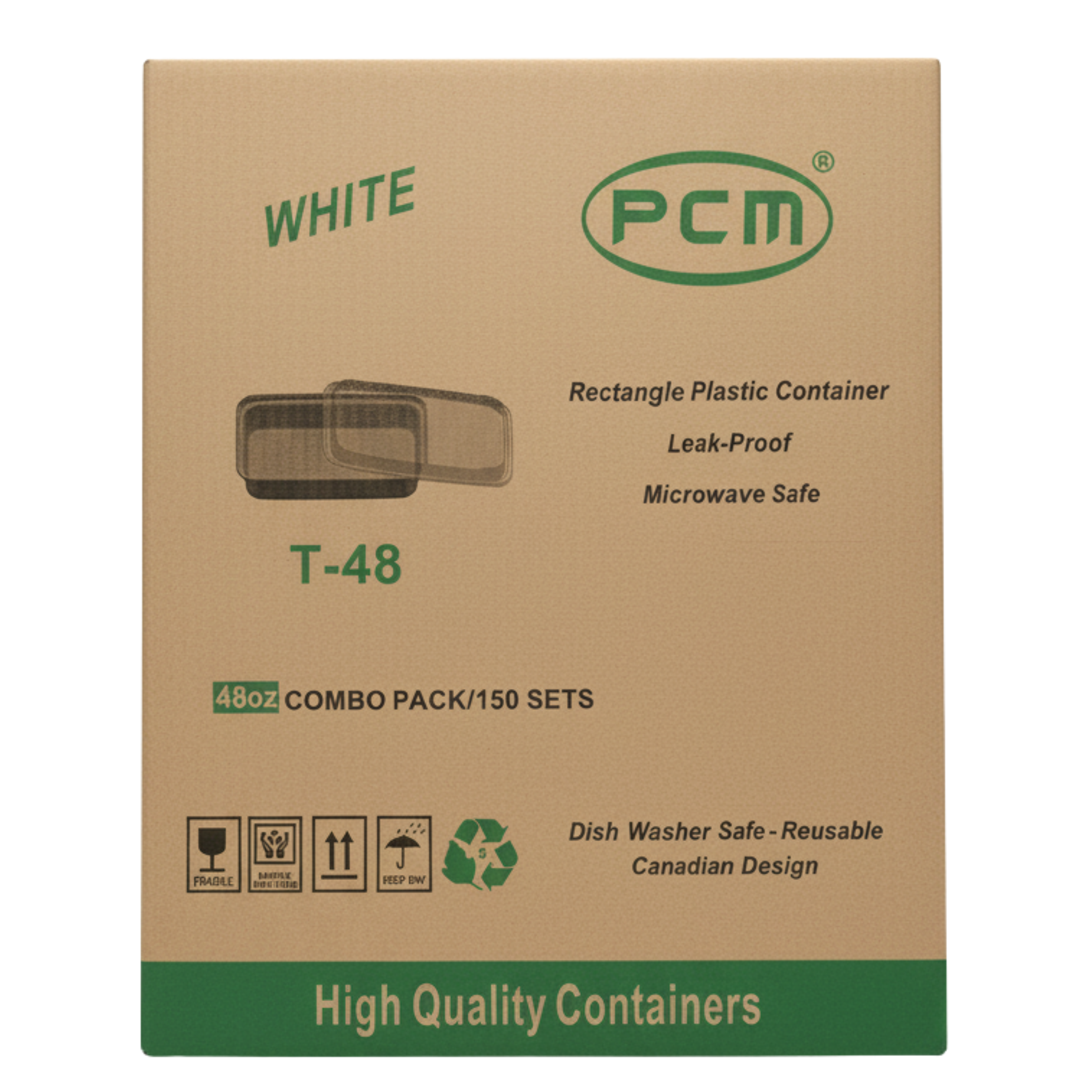 48oz Rectangle White Plastic Container with Lids - T48 - Pack of 150 Sets