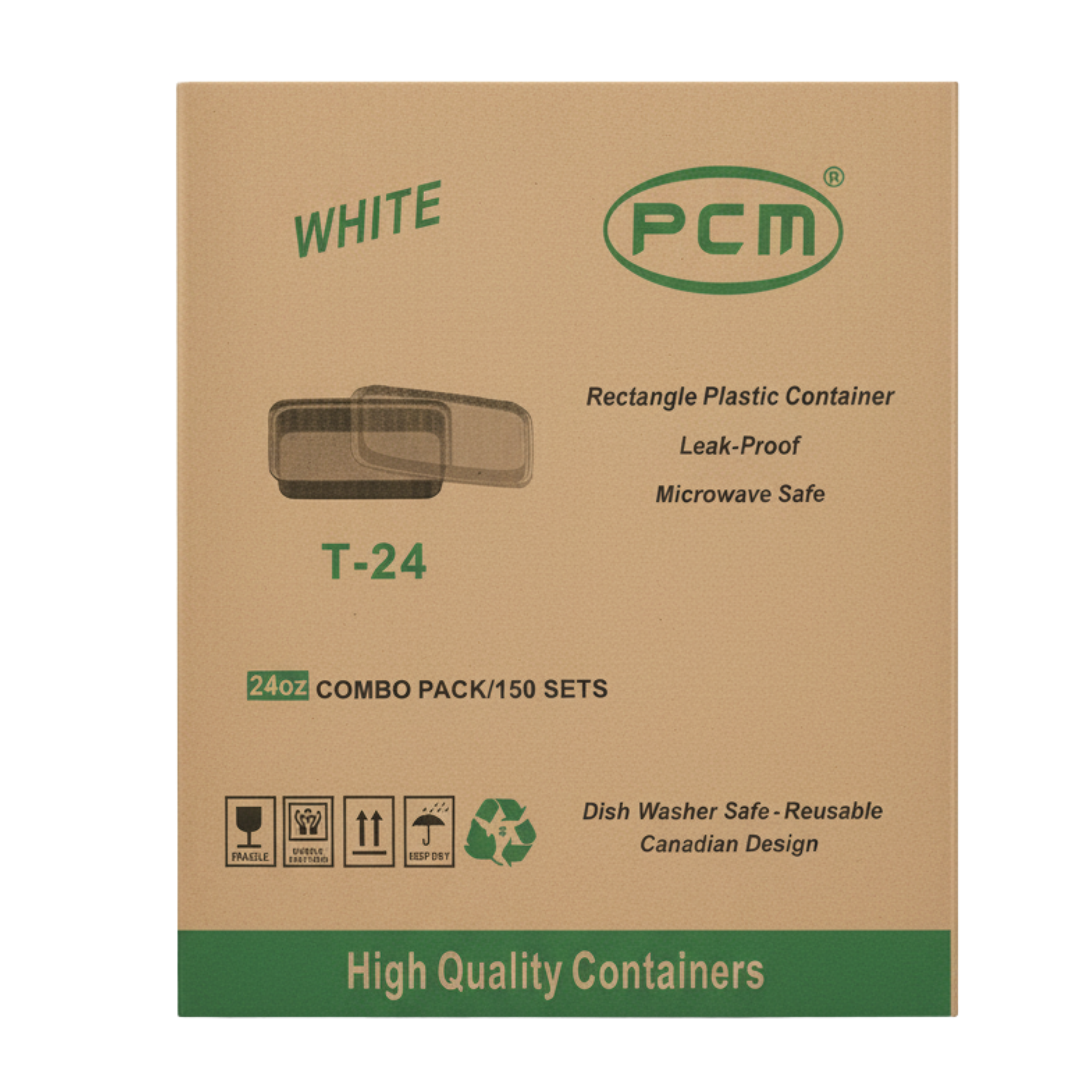 24oz Rectangle White Plastic Container with Lids - T24 - Pack of 150 Sets