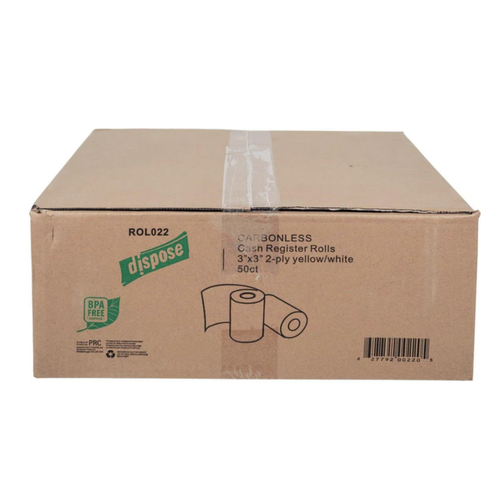 3" x 3" White Bond Paper 2 PLY (Cash Register Roll) - Pack of 50