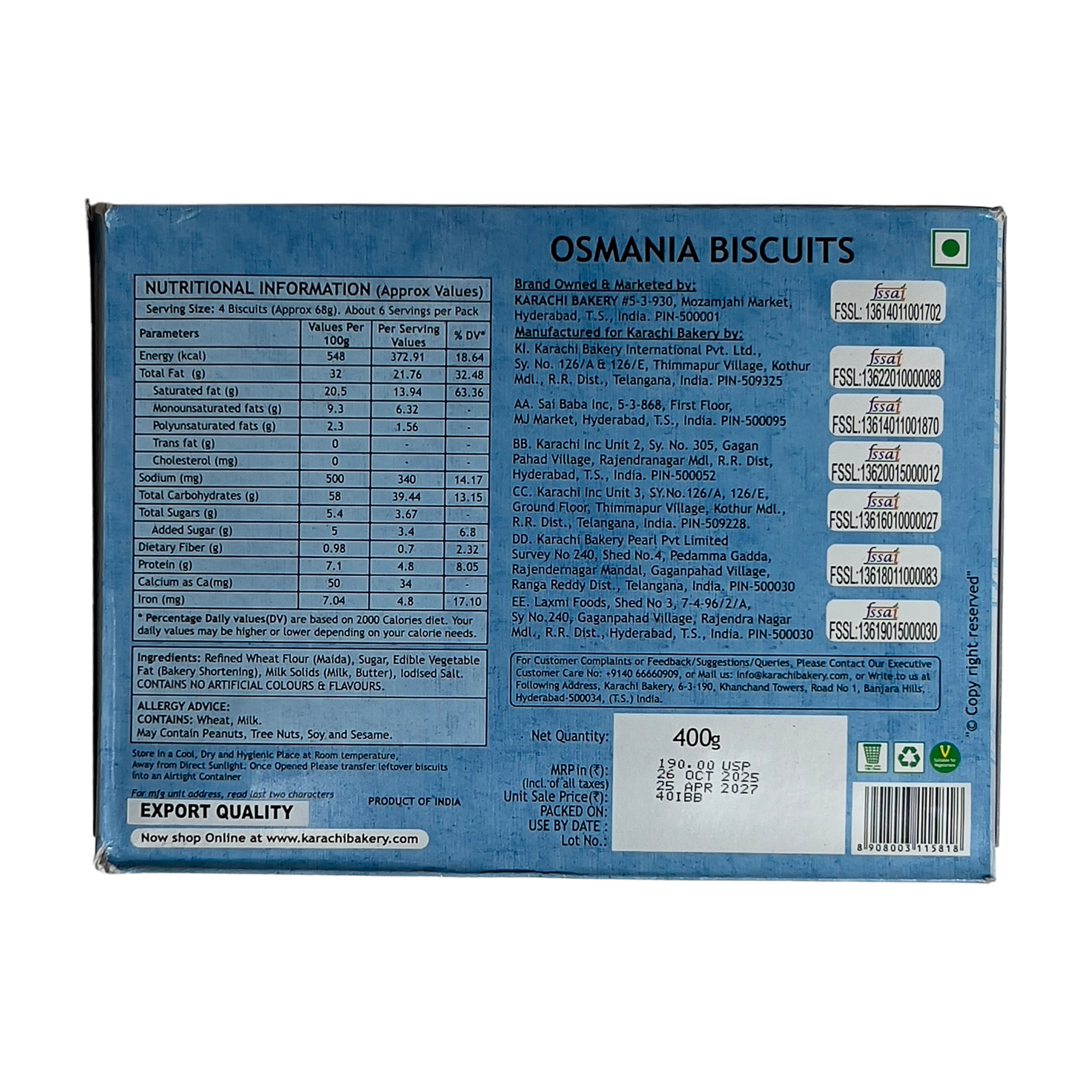 Osmania Biscuit 400G x 20
