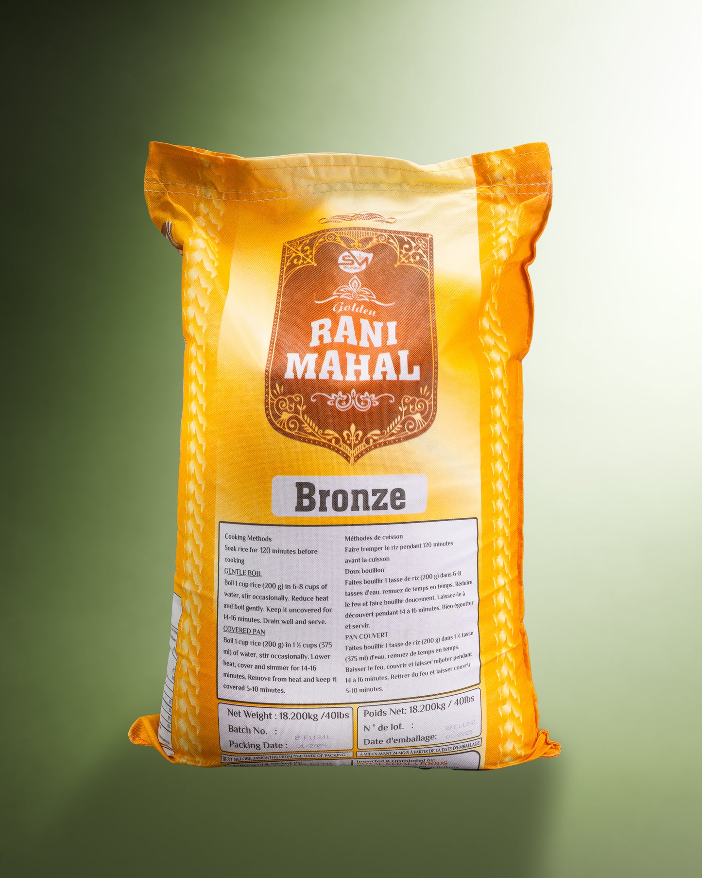 Golden Rani Mahal XXXL Golden Sella Basmati Rice 40 LBS (Bronze)