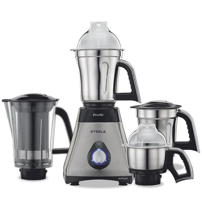 Preethi Steele 3-Jar Mixer Grinder Silver, 550-Watt, 110-Volts